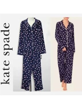 Kate Spade Dream A Little Dream Polka Dot Pajama Set Navy/Pink Sz S NWT